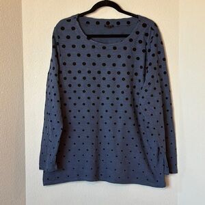 Talbots Textured Dot Cotton Tee Top 2X Blue Black Long Sleeve